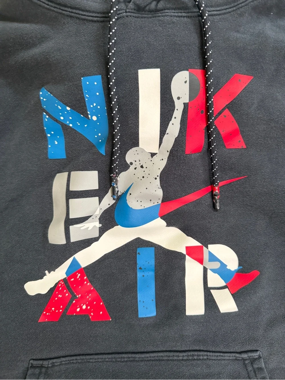 Jordan Black Hoodie with Red, Blue, and White Logo